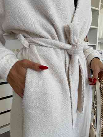 Жіночий затишний довгий кардиган із поясом Альпака. Кремовий Одеса