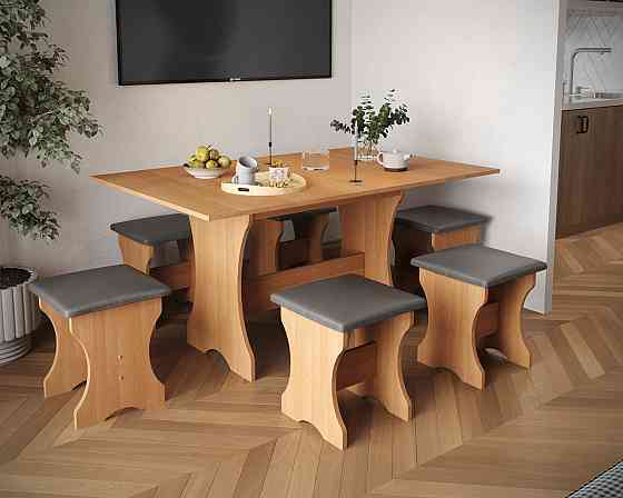 Комплект раскладной стол и 6 мягких табуреток - Ткань / цвет Ольха Львов