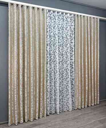 Комплект штор VR-Textil Жаккард Вензель 150х270 2шт и Тюль 500х270 416ш-1147т Бежевый с белым 71-100/4 Киев