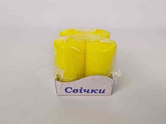 Цветная Цилиндр парафиновая свеча (40/80) ЖЕЛТАЯ крашеная  внутри белая (4 шт) Харьков