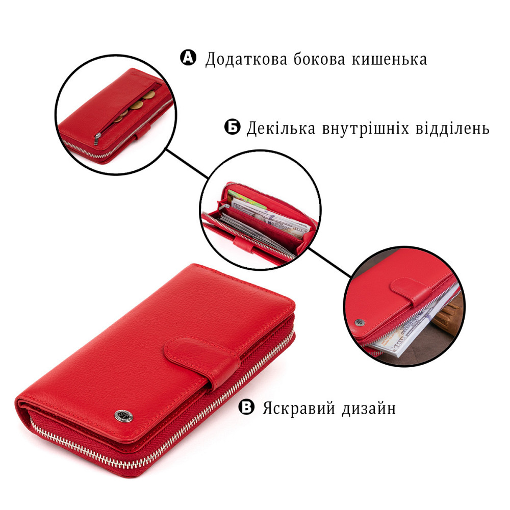 Вертикальный вместительный кошелек из кожи женский Красный (ST Leather) Киев - изображение 8