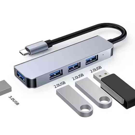 USB 3.1 Type-C хаб-розгалужувач на 4 порти USB 3.0/2.0, металевий, підтримка BC1.2 Київ