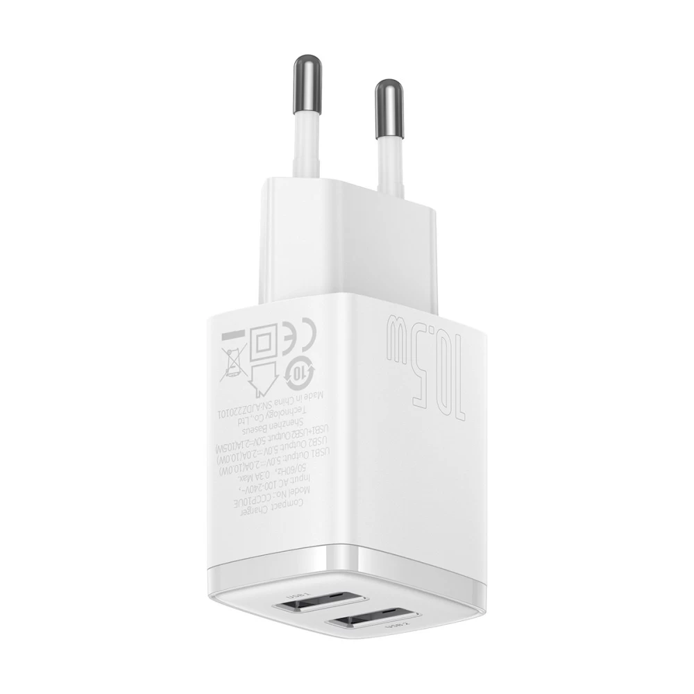 Мережевий зарядний пристрій Baseus Compact Charger 2U 10.5W EU, колір білий CCXJ010202 Одеса - фото 5