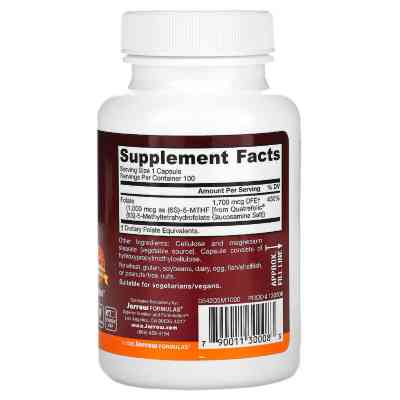 Вітамін Jarrow Formulas Метілфолат 1000 мкг, Methyl Folate, 100 вегетаріанських капс (JRW-30008) Вінниця