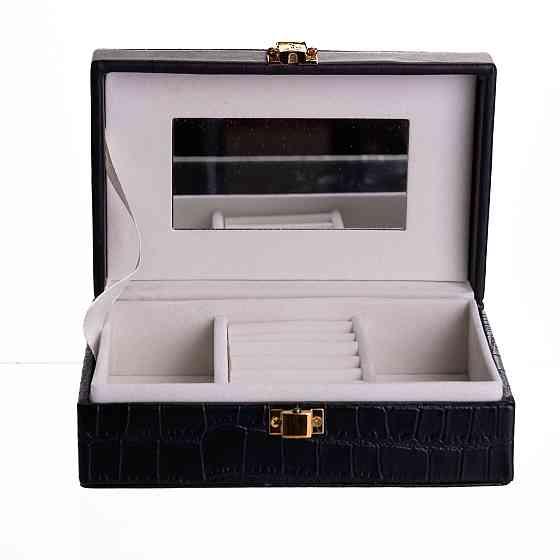 Скринька для прикрас з еко шкіри 3 відділення з дзеркалом 16×10×6 см Чорний HP-5-18B Коломыя