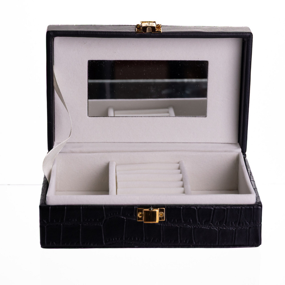 Скринька для прикрас з еко шкіри 3 відділення з дзеркалом 16×10×6 см Чорний HP-5-18B Коломия - фото 2