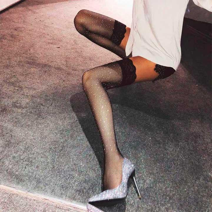 Панчохи зі стразами - Чорний - XS/S/М - Еротична білизна Вінниця - фото 3