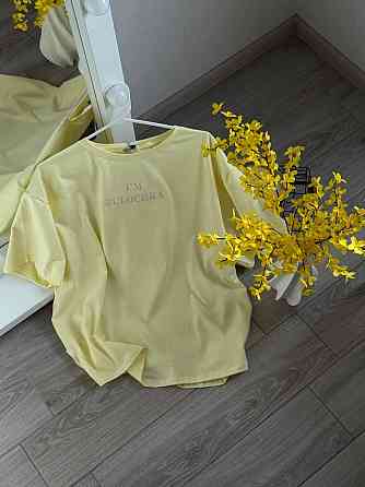 Жіноча стильна футболка оверсайз "I'M BULOCHKA" кулір Лимонний Одеса