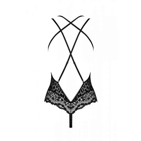 Сексуальное боди с кружевом Obsessive Giully и анималистичным принтом, черный, S\M Sex Aura Киев