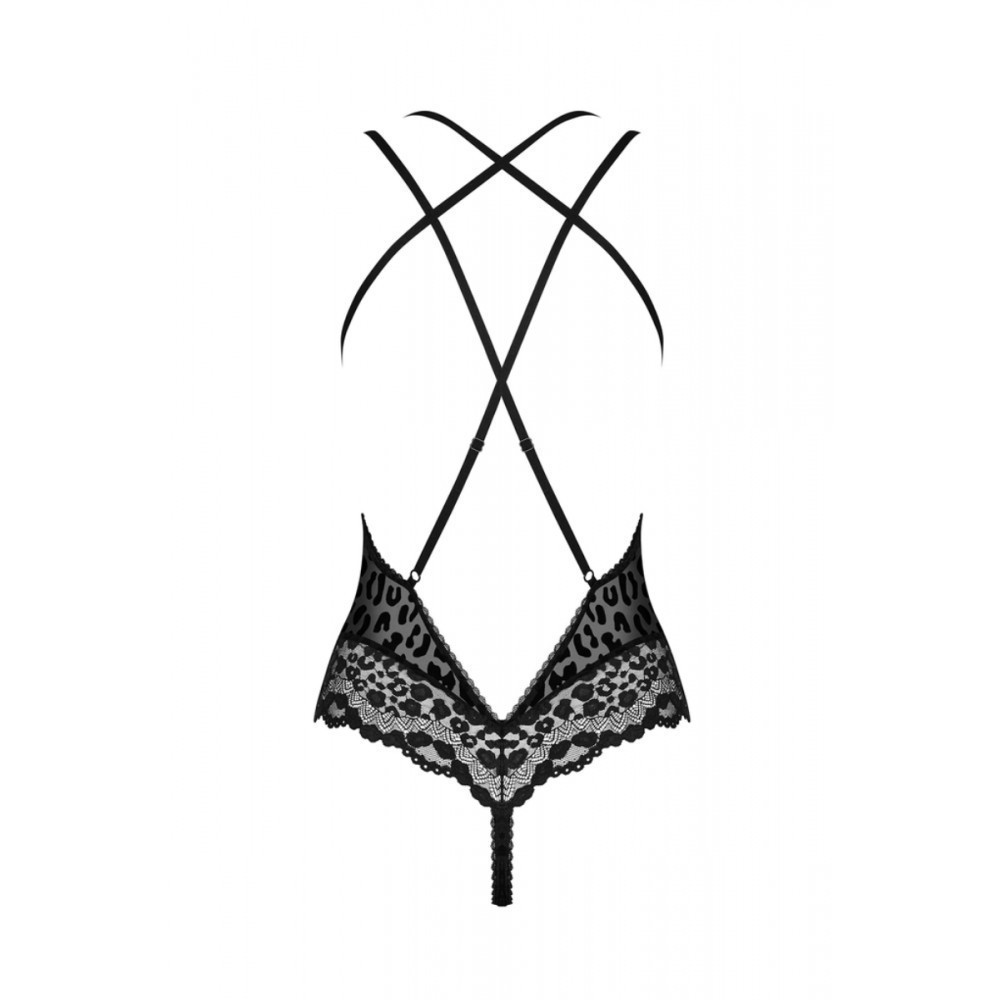 Сексуальное боди с кружевом Obsessive Giully и анималистичным принтом, черный, S\M Sex Aura Киев - изображение 4