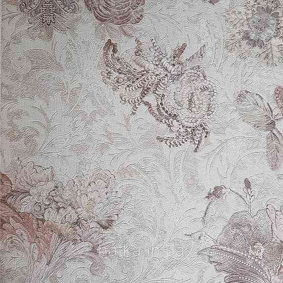 Шпалери метрові вінілові на флізелін Yuanlong Samsara бароко квіти вензель коричневі рожеві на бежевому Київ