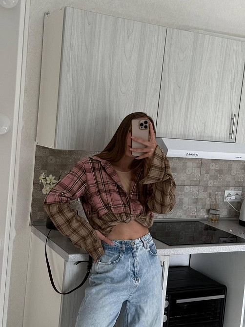 Женская двухцветная оверсайз рубашка в клетку фланель Одесса - изображение 2