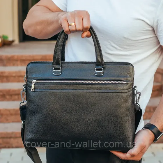 Офисная мужская сумка из натуральной кожи черного цвета ST Leather Киев