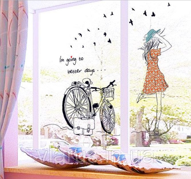 Декоративная наклейка на стену Девушка и велосипед Киев - изображение 2