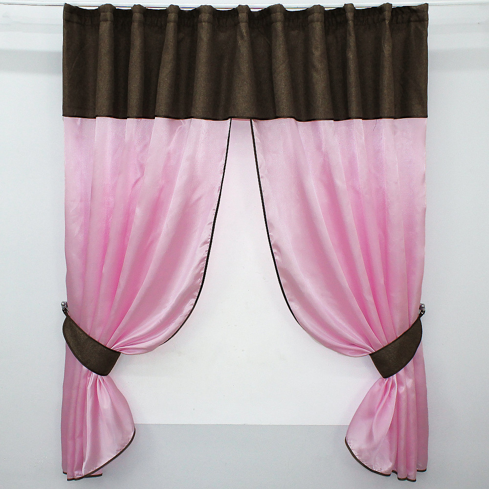 Кухонные шторы VR-Textil № 073к с ламбрекеном и подхватами розовый с коричневым 270х170 см (52-0290) Киев - изображение 1
