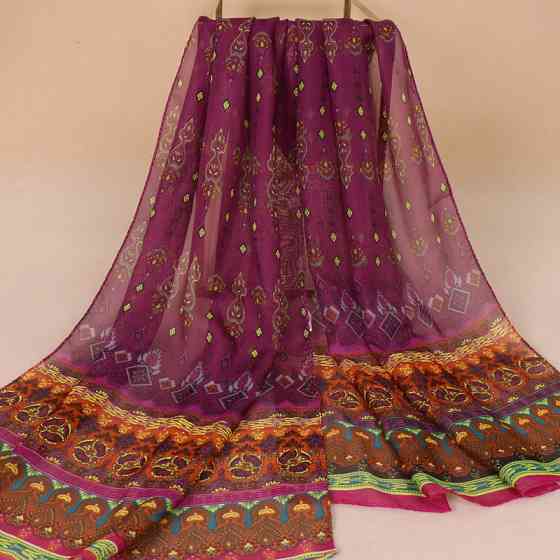 Жіночий шифоновий шарф з етнічним орнаментом 150 на 45 см фіолетовий Київ