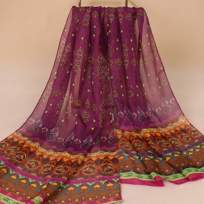 Женский шифоновый шарф с этническим орнаментом 150 на 45 см фиолетовый Киев - изображение 2