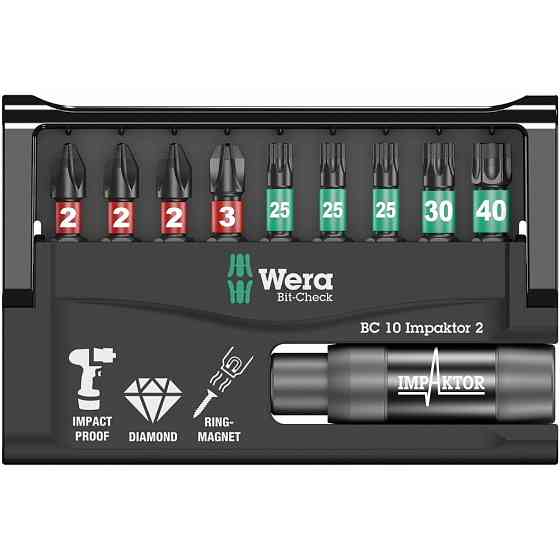 Набір ударних біт PH,Torx Wera Bit-Check 10 Impaktor 3 з алмазним покриттям 10шт. 05057683001 Одеса
