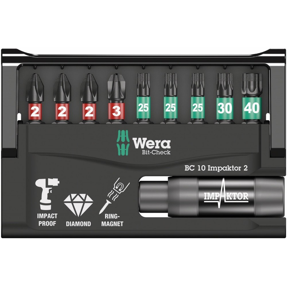 Набор ударных бит PH,Torx Wera Bit-Check 10 Impaktor 2 с алмазным покрытием 10шт. 05057682001 Одесса - изображение 2