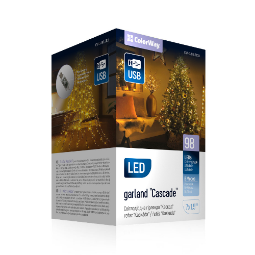 Світлодіодна гірлянда каскад 98 Led 7*1,5м 8 режимів теплий колір USB CW-G-98L71CU ColorWay Житомир - изображение 5