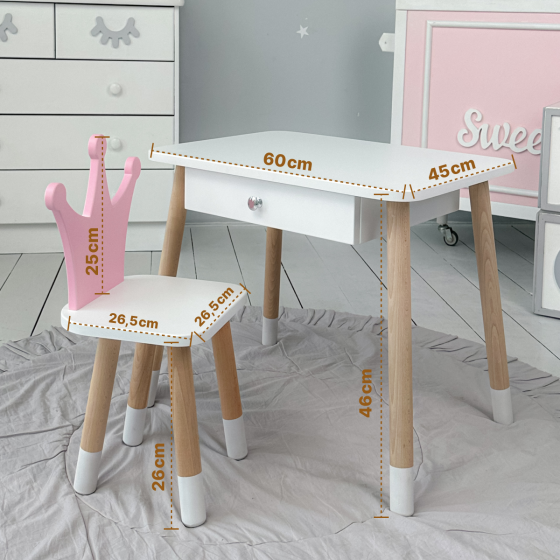 Дитячий столик з висувним ящиком 46х60х45, стіл трюмо в дитячу кімнату, білий Київ