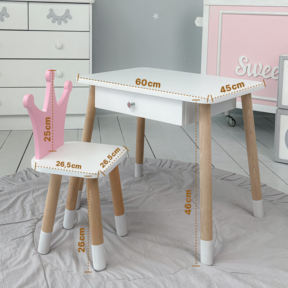 Дитячий столик з висувним ящиком 46х60х45, стіл трюмо в дитячу кімнату, білий Київ - фото 3