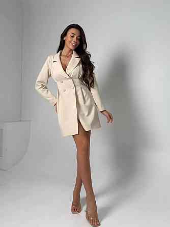 Женское базовое платье-пиджак на подкладке костюмка Беж, 42/44 Одесса