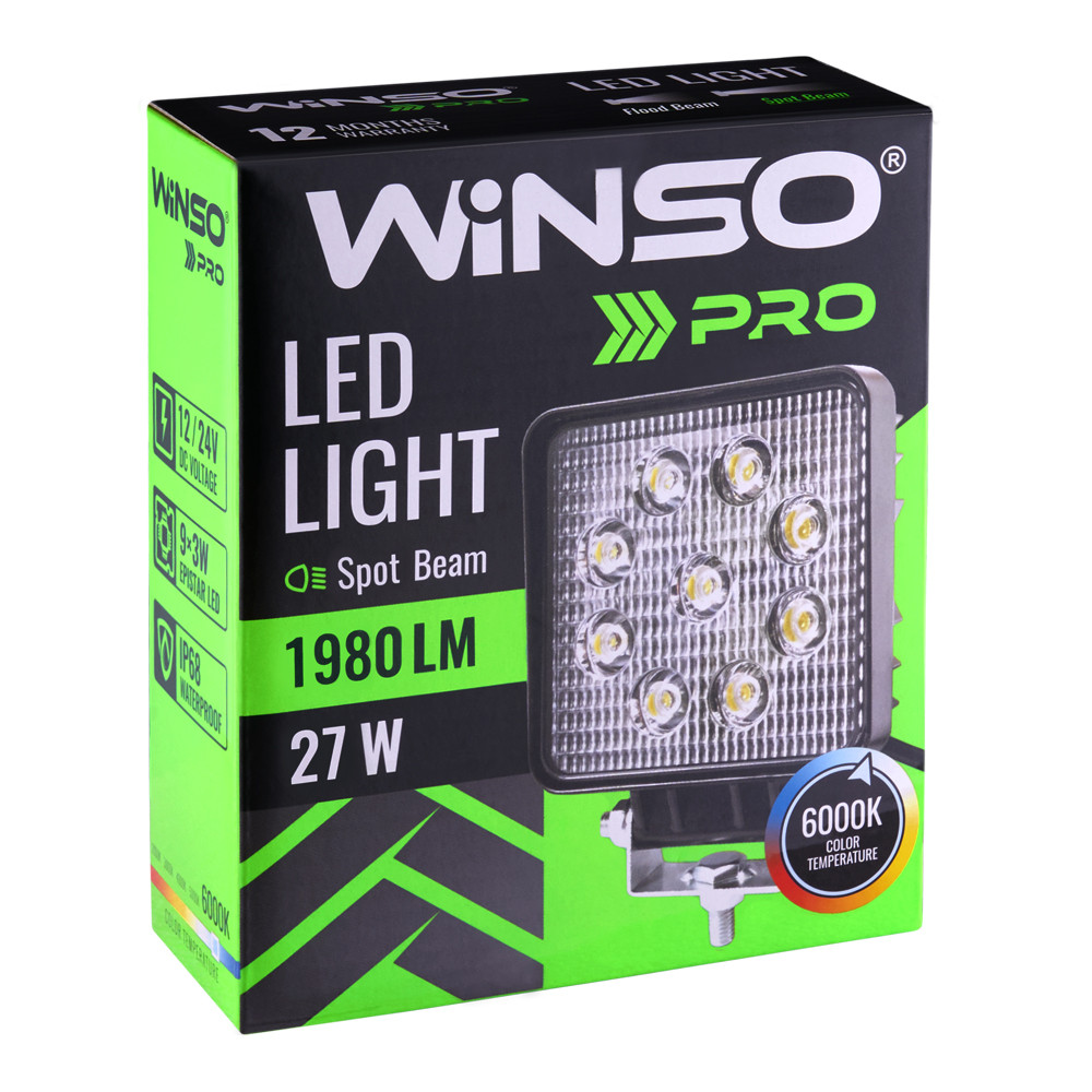 Фара светодиодная Winso Pro Epistar точечный 10-30V, 27W (9x3W), 1шт (780660) Львов - изображение 2