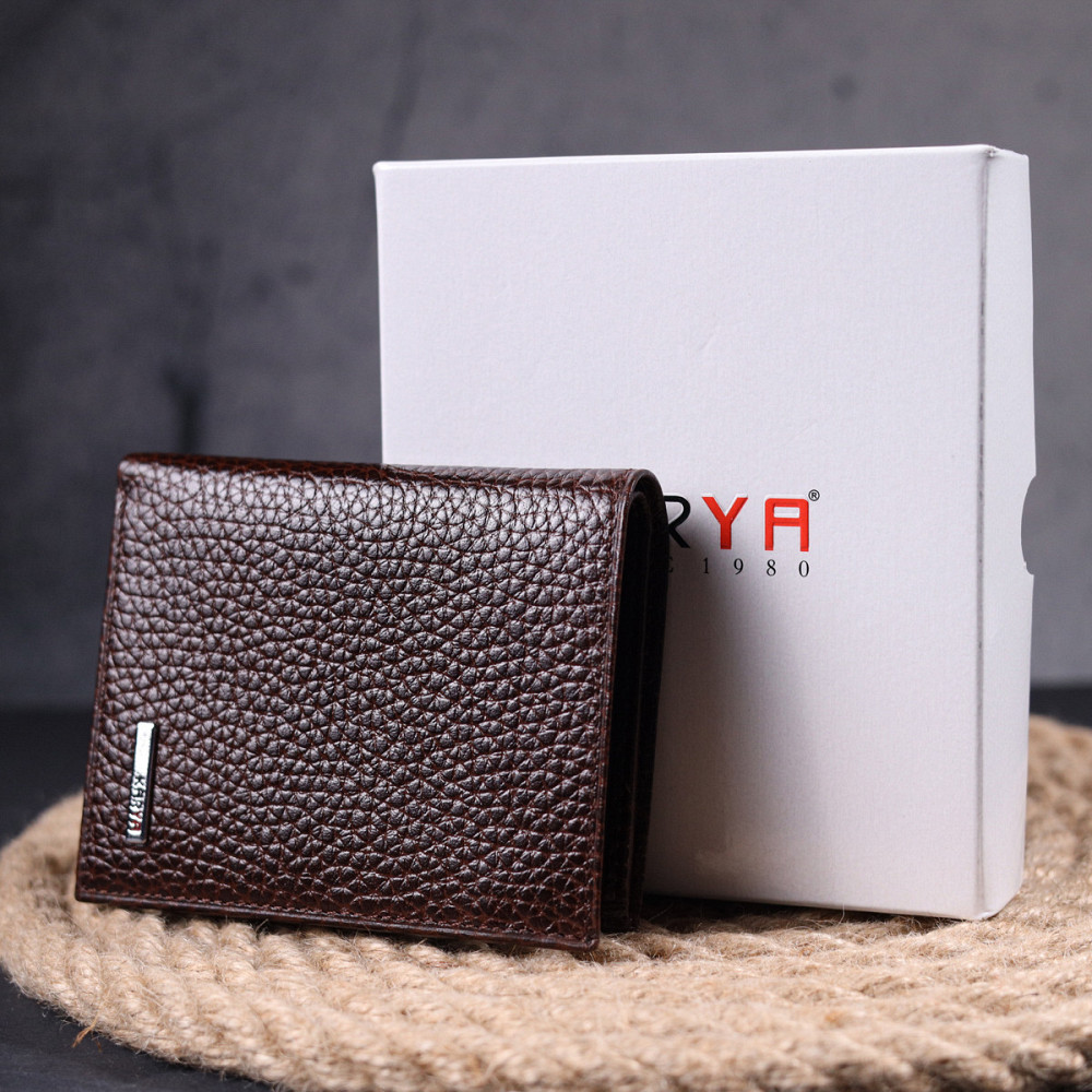 Мужской кошелек без застежки из натуральной зернистой кожи KARYA 21365 Коричневый Киев - изображение 9