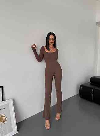 Жіночий стильний повсякденний комбінезон, щільний рубчик трикотаж. Шоколад, 46/48 Одеса