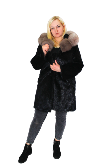 Шуба женская из стриженой нутрии и соболя с капюшоном р 50 длина 90см Харьков - изображение 5