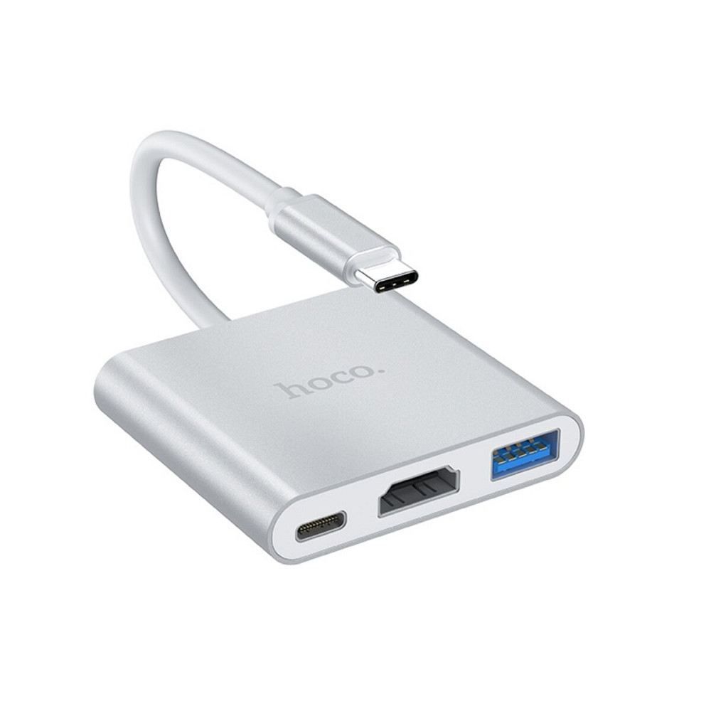 Кабель-перехiдник HOCO HB14 Easy use Type-C adapter(Type-C to USB3.0+HDMI+PD) Silver Киев - изображение 1