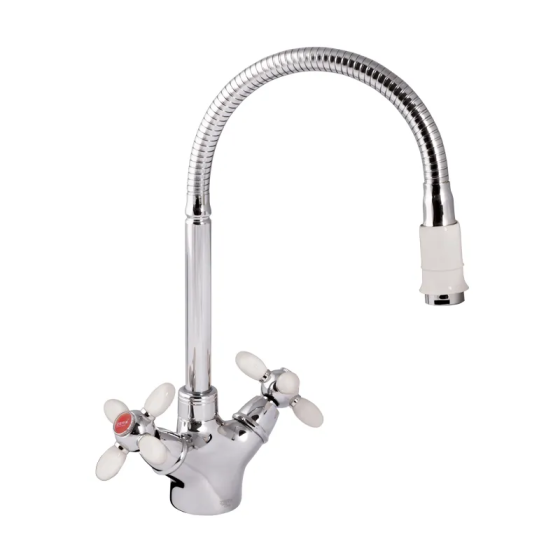 Кухонный смеситель Zerix Z5860-7 с белыми ручками (ZX0349) Харьков