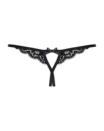 Кружевные танга с двумя отверстиями Obsessive 831-THC-1 crotchless thong L/XL, черные, бантики Sex Aura Киев