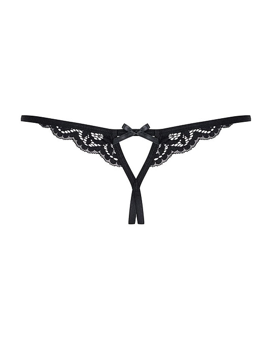 Кружевные танга с двумя отверстиями Obsessive 831-THC-1 crotchless thong L/XL, черные, бантики Sex Aura Киев - изображение 6