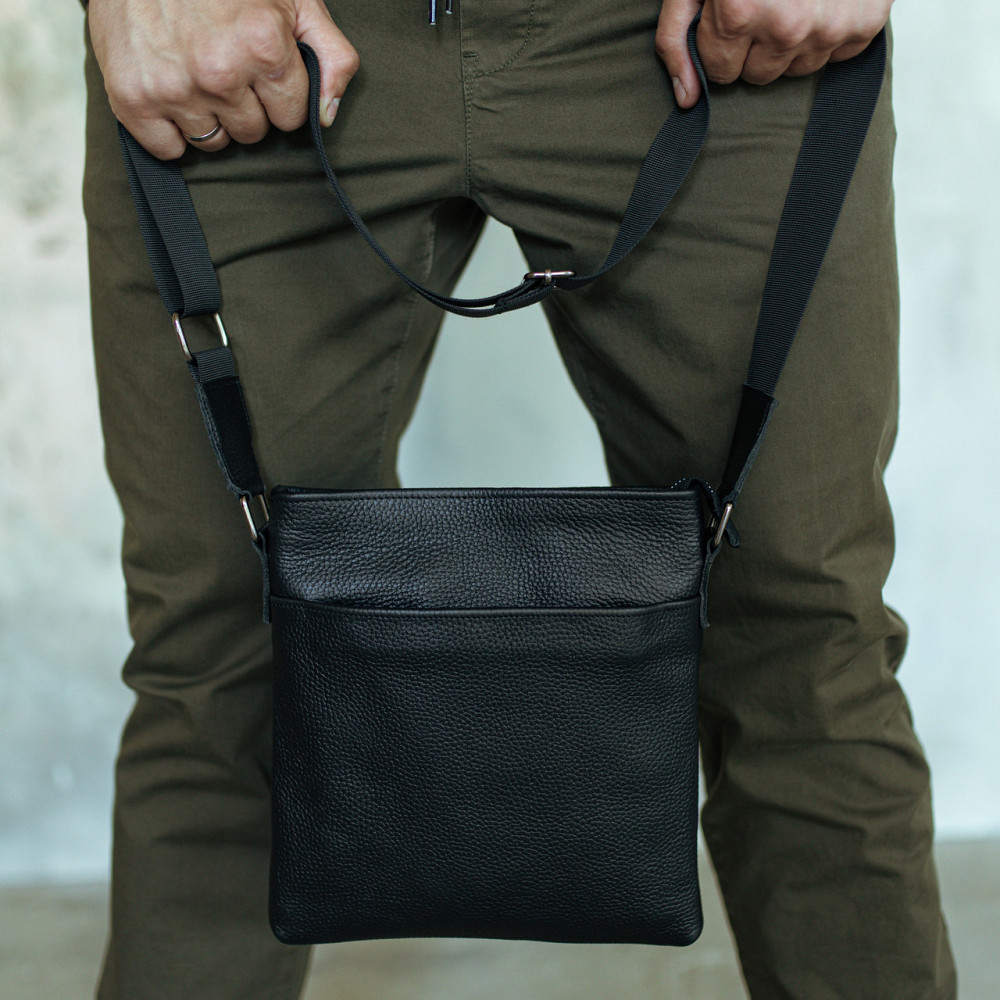 Чоловіча сумка месенджер через плече шкіряна каркасна містка якісна, чорнаMasterSem Київ - фото 3