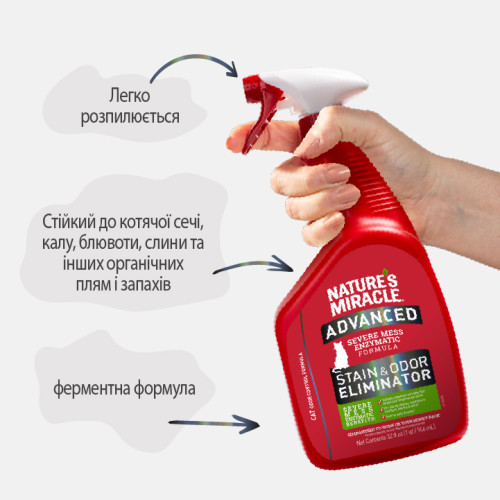 Засіб 8in1 Nature_s Miracle ADV Cat Stain and Odor Elimin Spray Lemon для усунення плям та запахів від котів з посил. формул Київ - фото 6