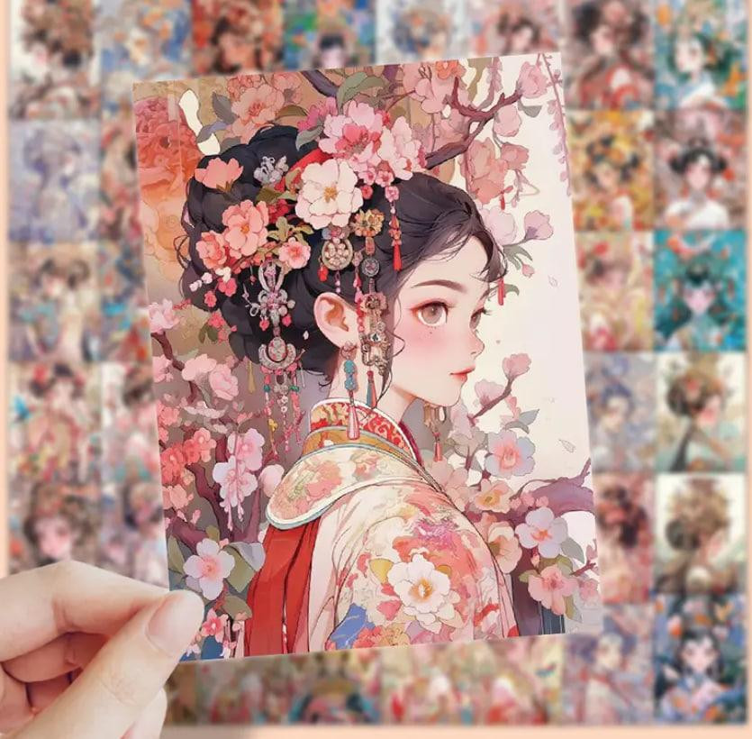 Винтажные наклейки в китайском стиле с изящными девушками, постеры-наклейки, стикерпак девушки набор Киев - изображение 1