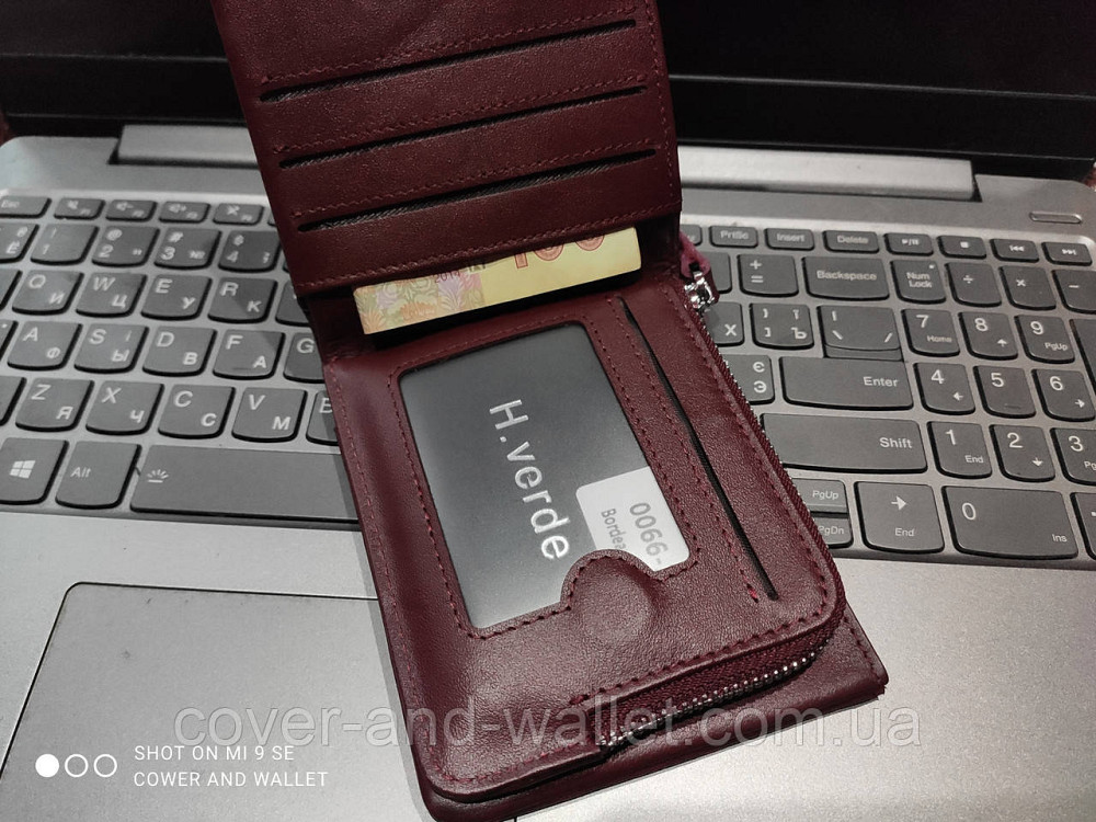 Бордовий компактний шкіряний жіночий гаманець на магнітах H Verde Київ - фото 4