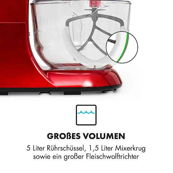 Кухонний комбайн Lucia Rossa 2G, блендер, м'ясорубка, 1300 Вт, без бісфенолу-А, червоний (Німеччина, читати Рівне