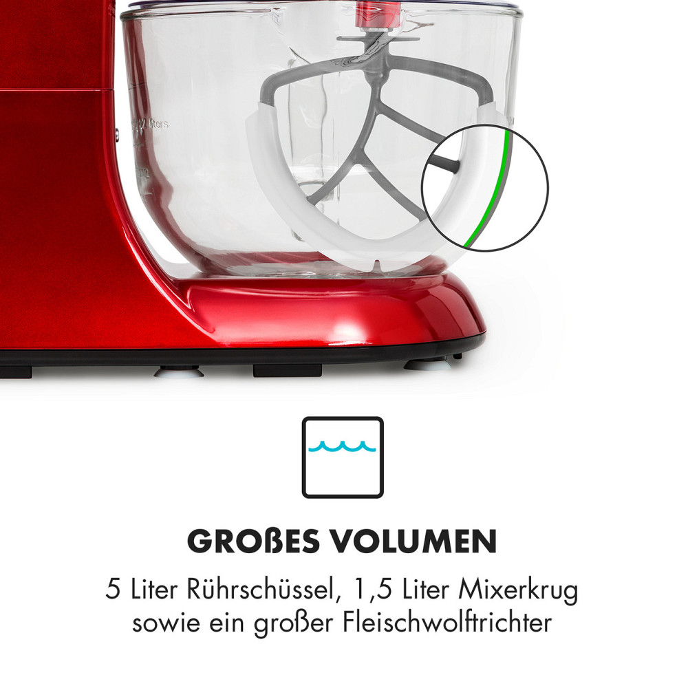 Кухонний комбайн Lucia Rossa 2G, блендер, м'ясорубка, 1300 Вт, без бісфенолу-А, червоний (Німеччина, читати Рівне - фото 5