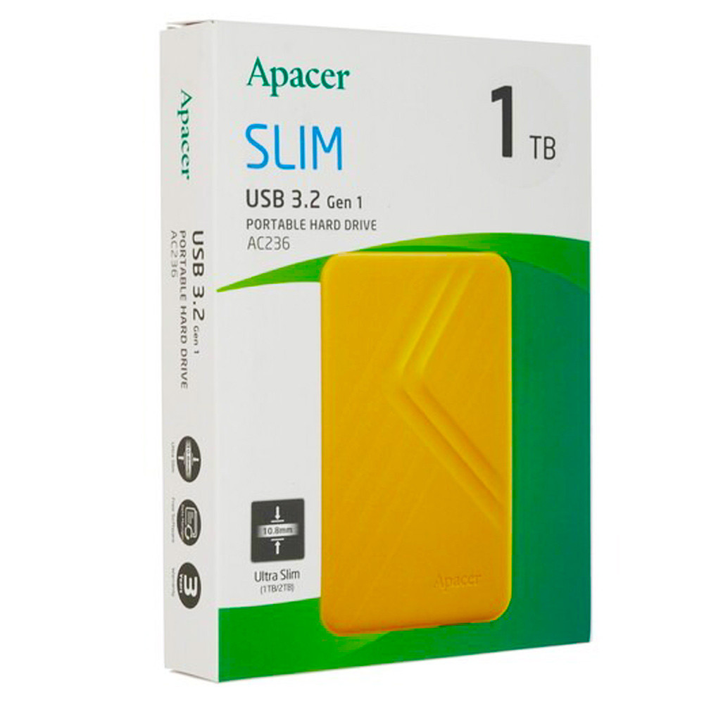 Зовнішній жорсткий диск PHD External 2.5'' Apacer USB 3.2 Gen. 1 AC236 1Tb Yellow (color box) Київ - фото 2