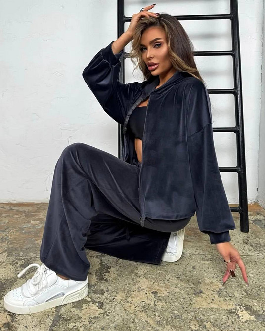 Женский повседневный стильный костюм велюр плюш Черный, 46/48 Одесса - изображение 4