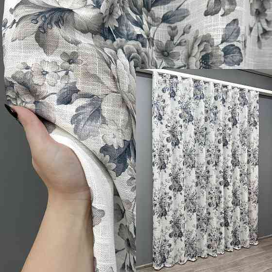 Тюль-штора VR-Textil 1864т Льон Білий з сіро-синім 300х270 см (42-0831) Київ