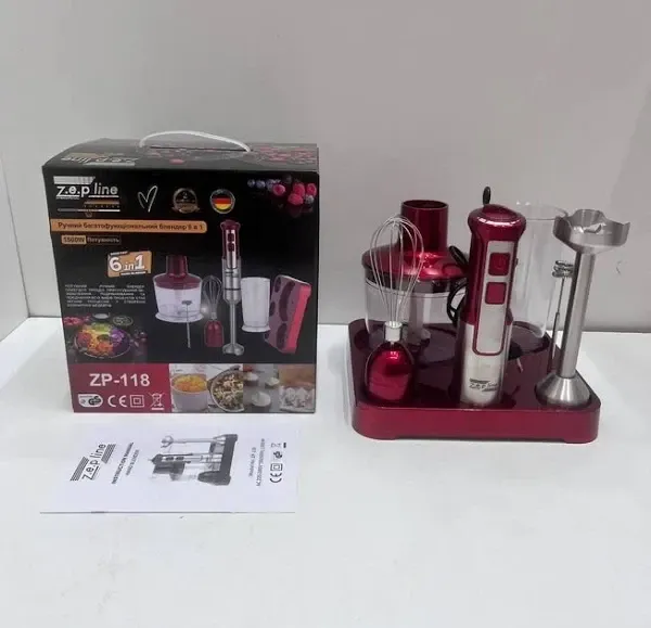Погружний ручний блендер 6в1 1500Вт на підставці Zepline ZP-118, Чаша подрібнювача 500 мл Червоний Одеса - фото 4