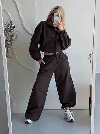 Женский стильный повседневный костюм из плащевки Шоколад Одесса