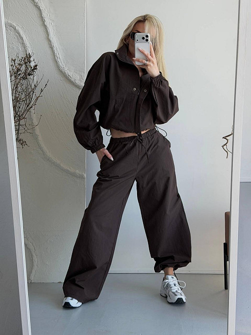 Женский стильный повседневный костюм из плащевки Шоколад Одесса - изображение 1