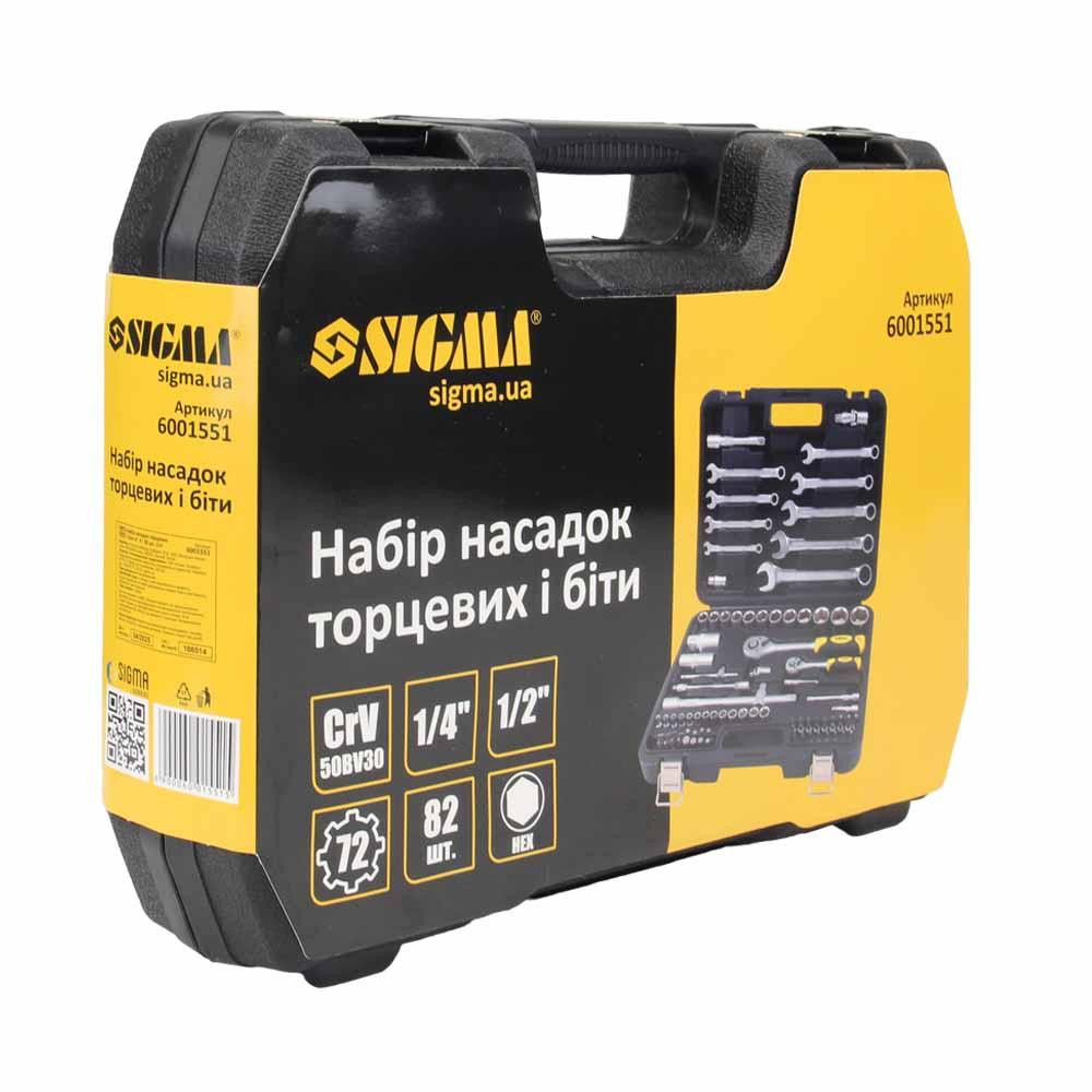 Набір насадок торцевих і біт 1/4", 1/2" 82 шт CrV mid SIGMA (6001551) Київ - фото 6