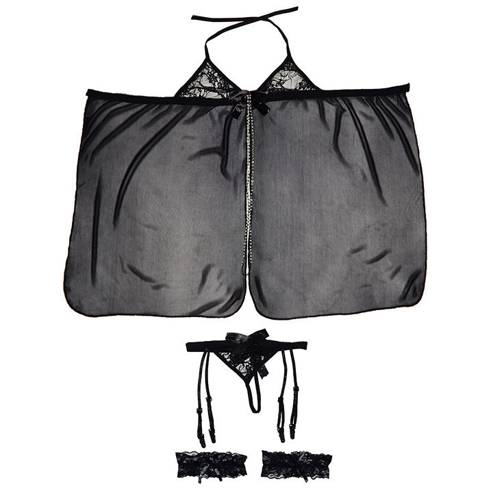 Еротичний комплект зі стразами та бантиком на попі - XS/S/М - Чорний - Еротична білизна Вінниця - фото 6