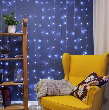 Гирлянда штора Водопад 240-B большая лампа 3D led blue 3х2м (силиконовый провод с удлинением) Винница - изображение 10